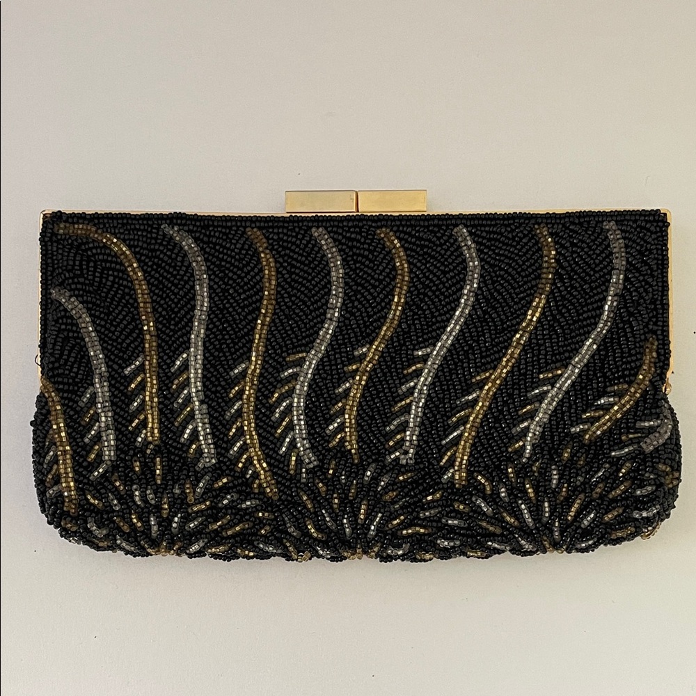 Vintage Beaded Clutch Black and Gold
